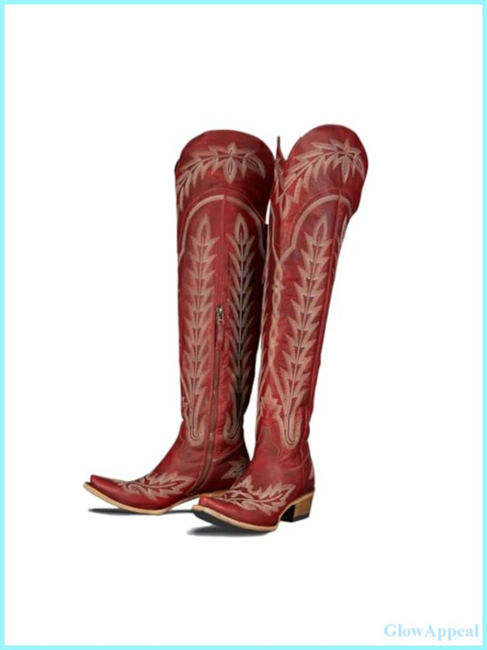 Over Knee Cowboy Boots Women Embroidery Cowgirl Chunky Heel Side Zipper Thigh